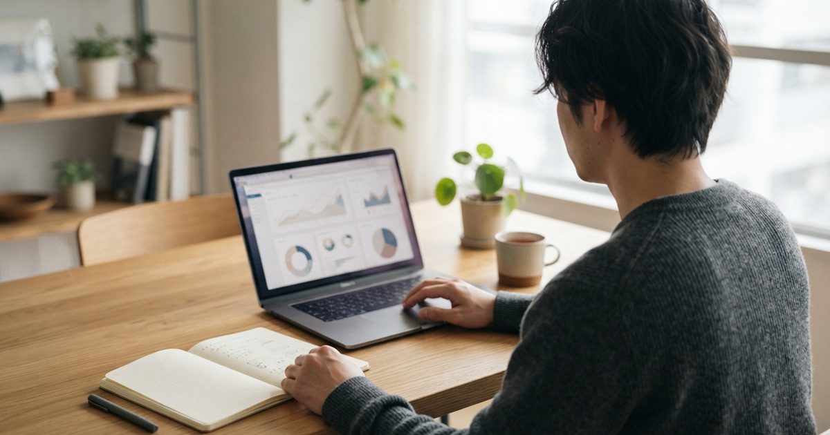 中小企業のオフィスでPCを開き業務改善を進める様子