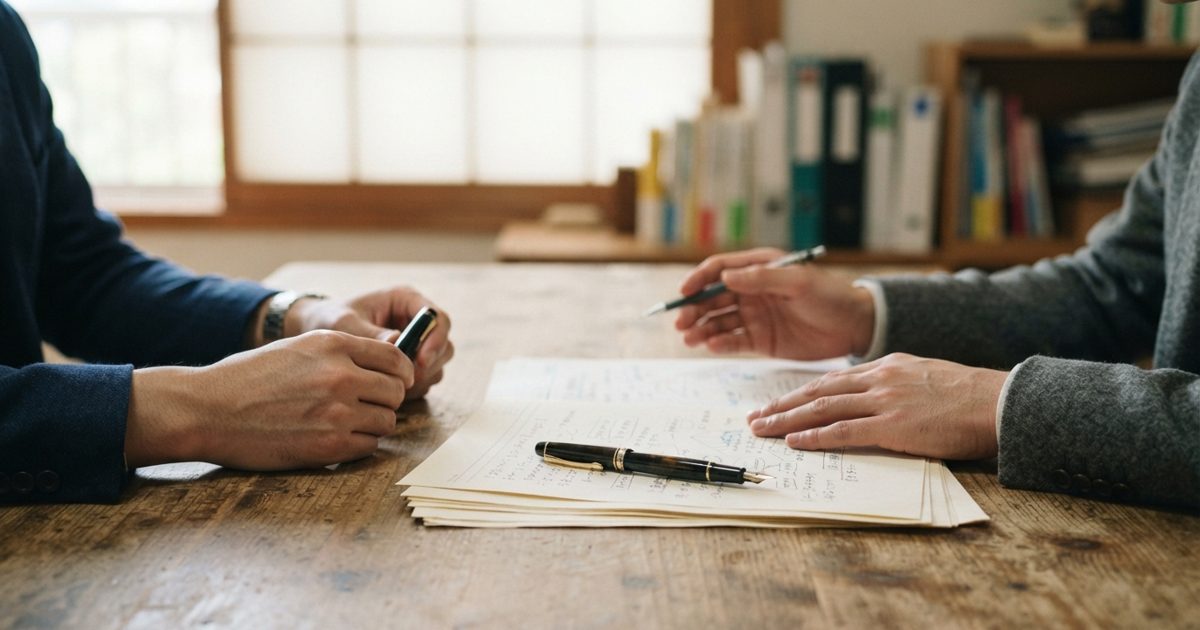 中小企業のM&A協議で書類を確認する様子