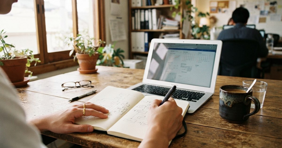 中小企業のオフィスで仕組み化を検討するデスク